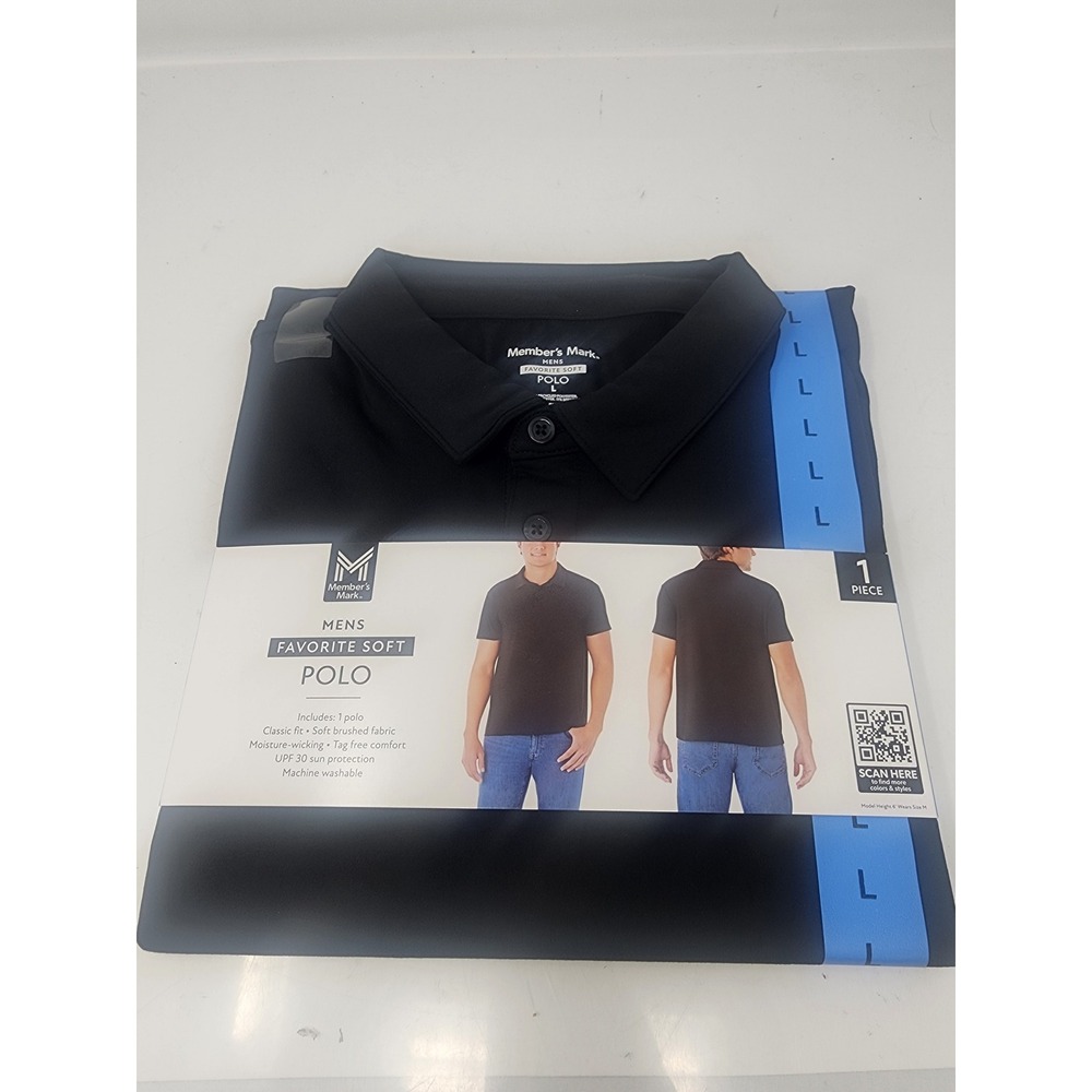 Member's Mark Mens Polo Shirt Black Polyester Blend Athletic Size Large